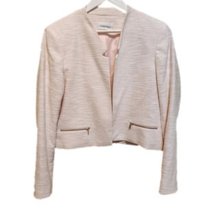 CALVIN Klein Tweed Pink with Gold Zippers Cropped Blazer Size 14